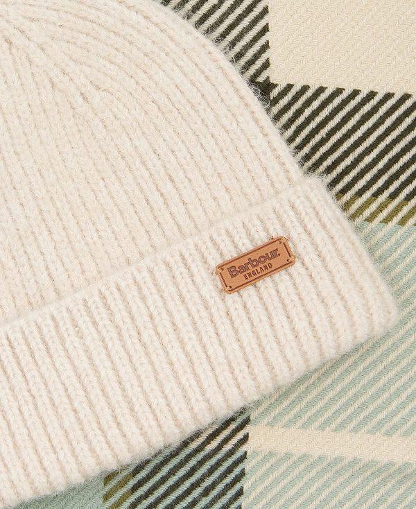 Barbour Pendle Beanie & Blair Scarf Gift Set Hvide | BABO90019