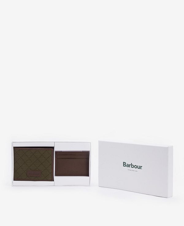 Barbour Quilted Padbury Wallet And Card Holder Gift Set Mørkebrune Olivengrøn | BABO89173