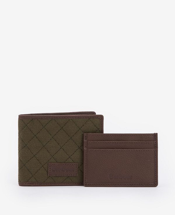 Barbour Quilted Padbury Wallet And Card Holder Gift Set Mørkebrune Olivengrøn | BABO89173