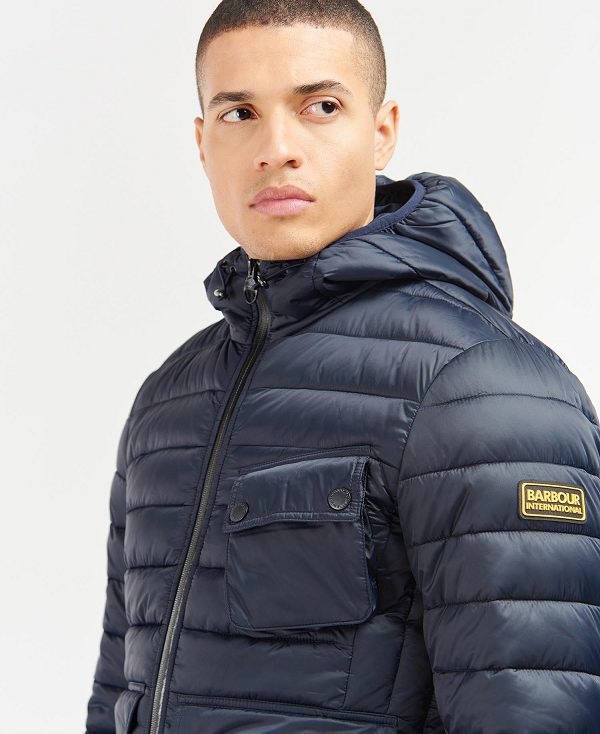 Barbour Racer Ouston Hooded Quilted Jacket Mørkeblå | BABO87295