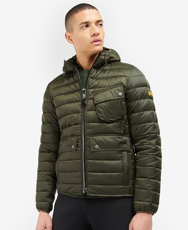 Barbour Racer Ouston Hooded Quilted Jacket Olivengrøn | BABO87312