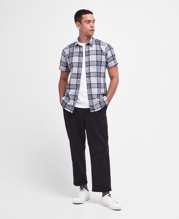 Barbour Reading Tailored Short-sleeved Shirt Mørkeblå | BABO87769