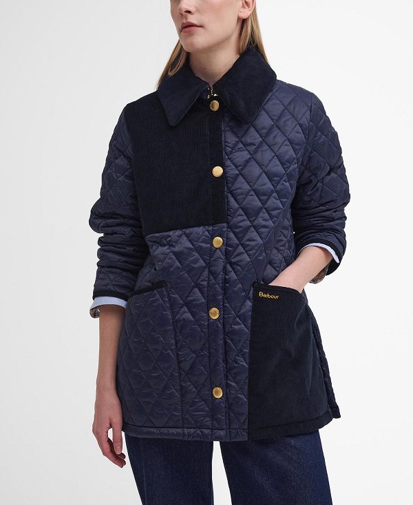 Barbour Reeth Patchwork Quilted Jacket Mørkeblå | BABO89373