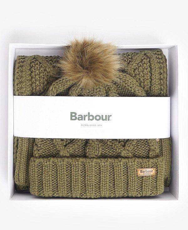 Barbour Ridley Beanie & Scarf Gift Set Olivengrøn | BABO90046