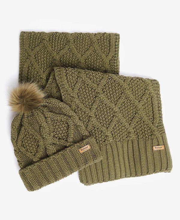 Barbour Ridley Beanie & Scarf Gift Set Olivengrøn | BABO90089