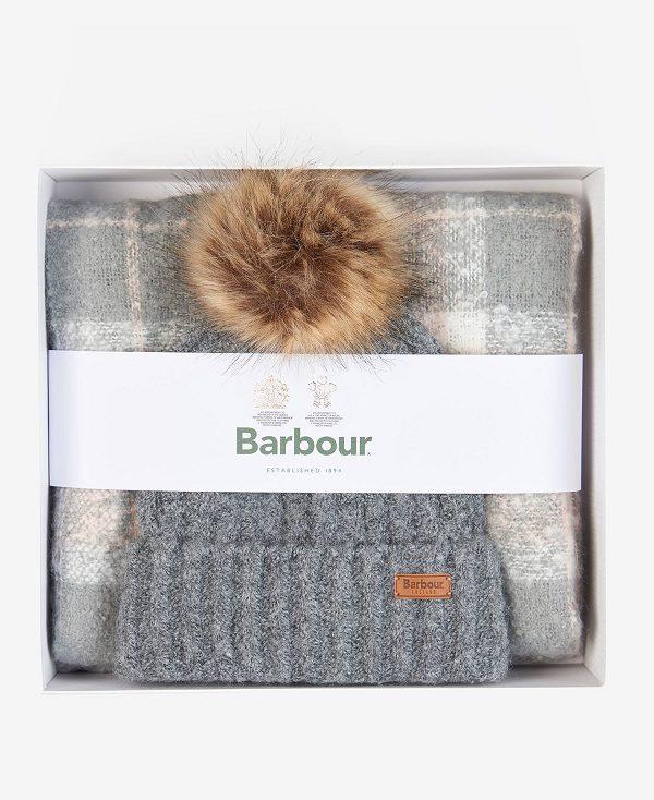 Barbour Saltburn Beanie & Tartan Scarf Gift Set Grå Lyserød | BABO90023