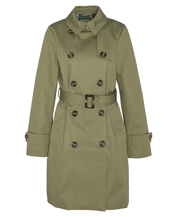 Barbour Short Greta Showerproof Trench Coat Olivengrøn | BABO89379