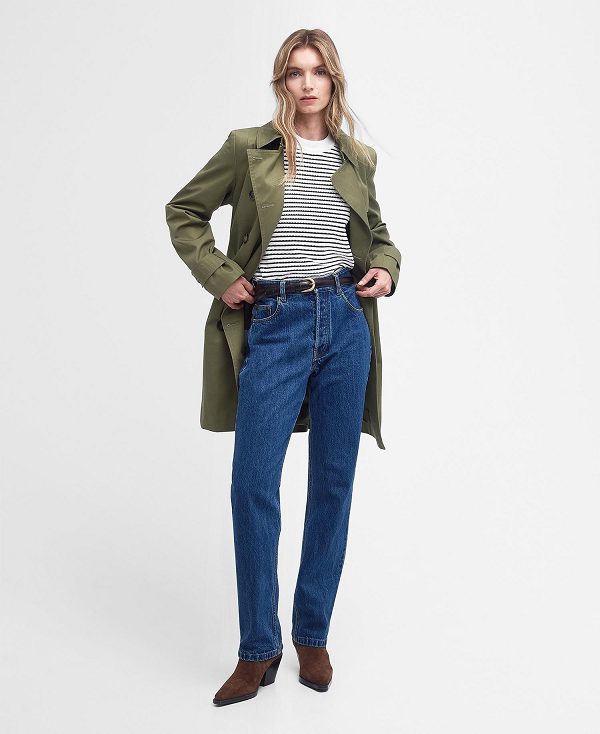 Barbour Short Greta Showerproof Trench Coat Olivengrøn | BABO89379