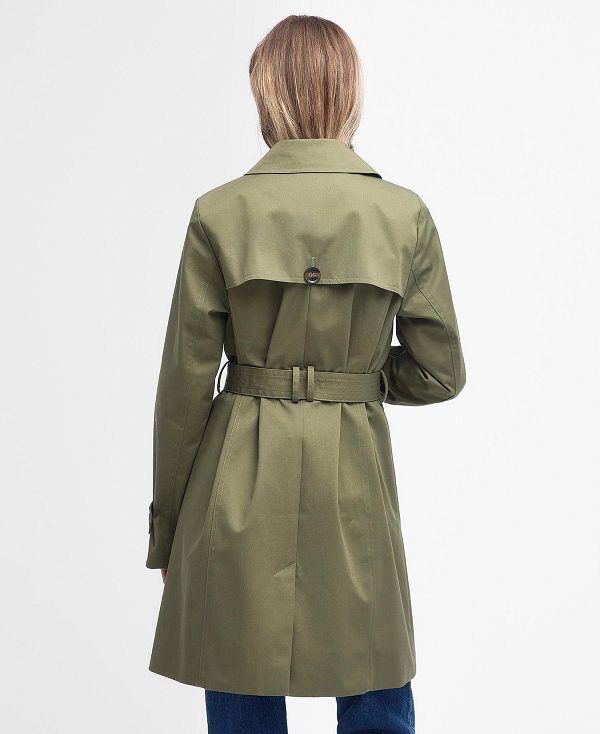 Barbour Short Greta Showerproof Trench Coat Olivengrøn | BABO89379