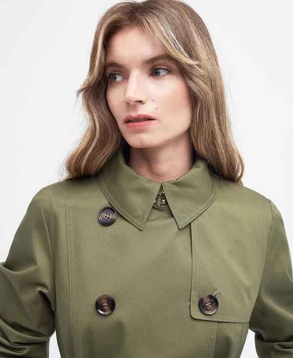 Barbour Short Greta Showerproof Trench Coat Olivengrøn | BABO89379