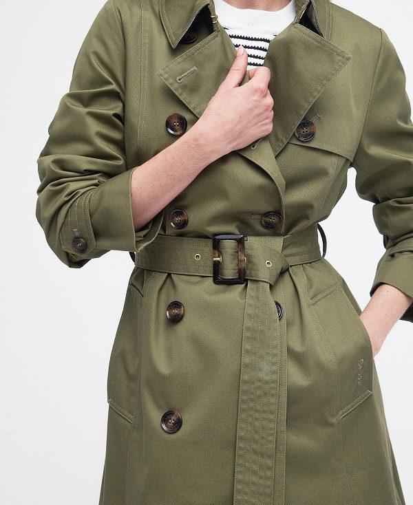 Barbour Short Greta Showerproof Trench Coat Olivengrøn | BABO89379