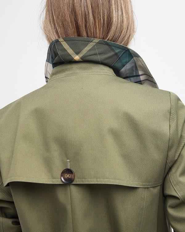 Barbour Short Greta Showerproof Trench Coat Olivengrøn | BABO89379