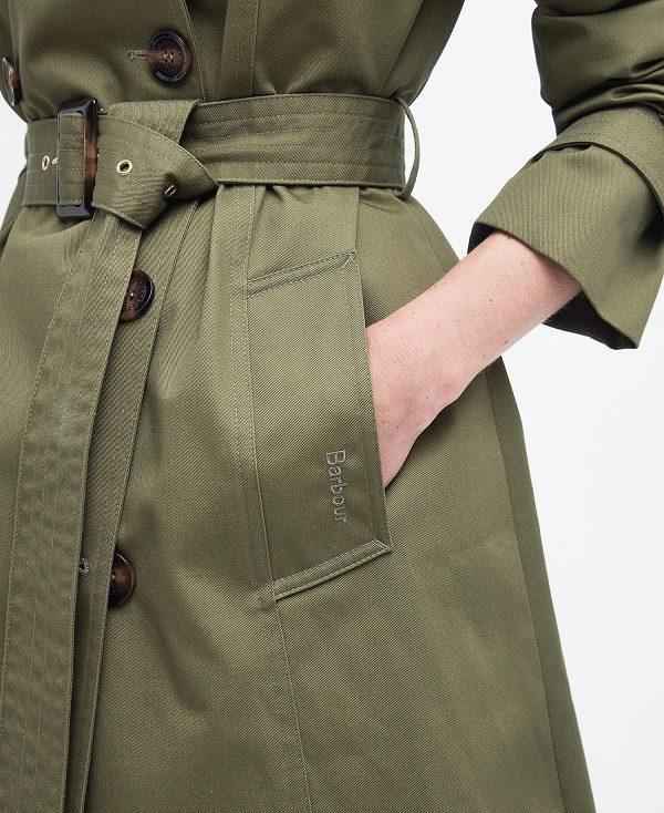 Barbour Short Greta Showerproof Trench Coat Olivengrøn | BABO89379