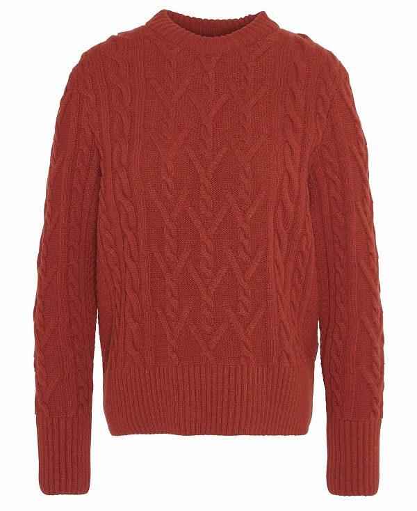 Barbour Solway Cable-knit Crew Neck Jumper Rød | BABO89758