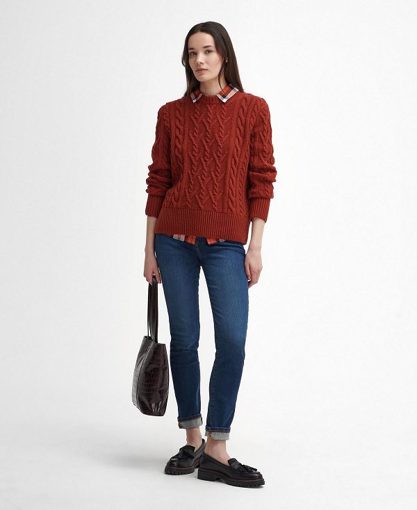 Barbour Solway Cable-knit Crew Neck Jumper Rød | BABO89758