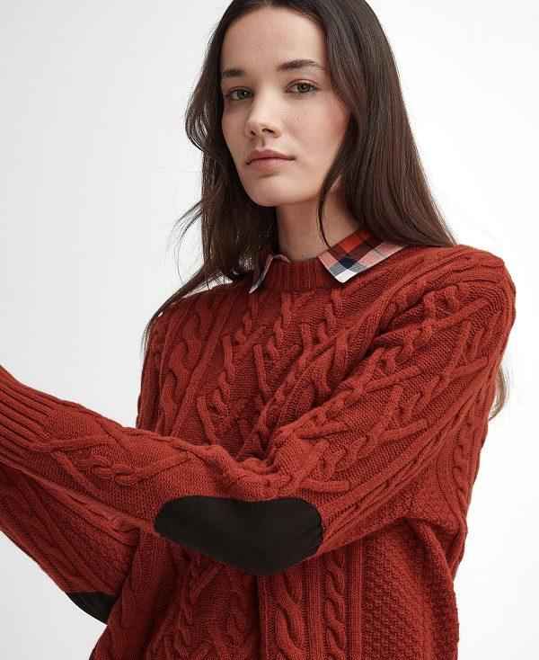 Barbour Solway Cable-knit Crew Neck Jumper Rød | BABO89758