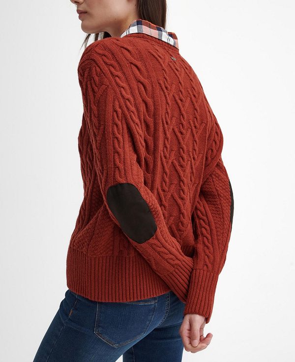 Barbour Solway Cable-knit Crew Neck Jumper Rød | BABO89758