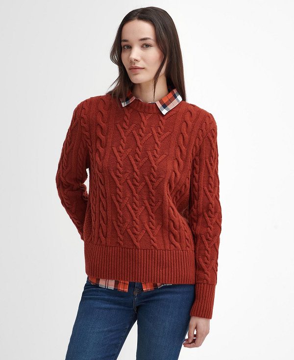 Barbour Solway Cable-knit Crew Neck Jumper Rød | BABO89758