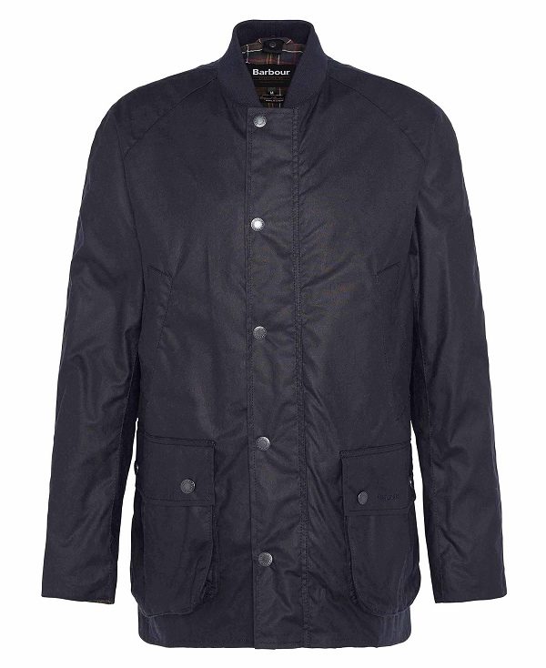 Barbour Sports Neck Ashby Waxed Jacket Mørkeblå | BABO87234