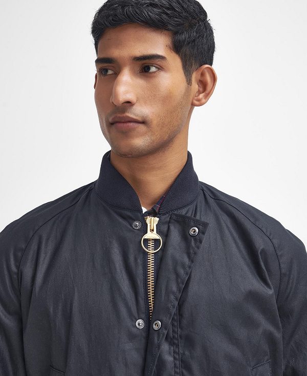 Barbour Sports Neck Ashby Waxed Jacket Mørkeblå | BABO87234