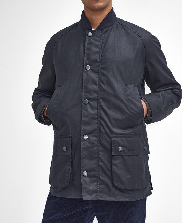 Barbour Sports Neck Ashby Waxed Jacket Mørkeblå | BABO87234