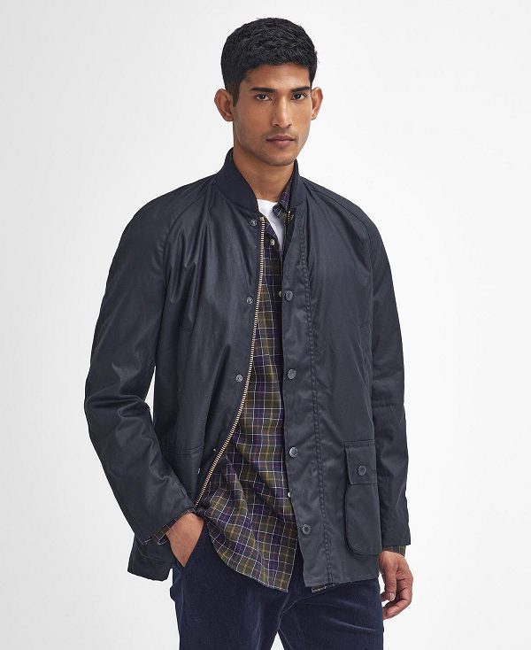 Barbour Sports Neck Ashby Waxed Jacket Mørkeblå | BABO87234