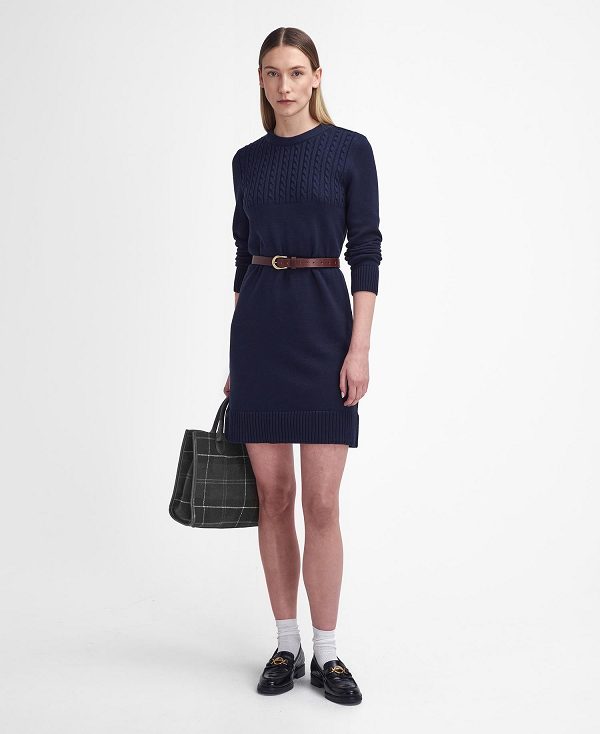 Barbour Stitch Guernsey Knitted Dress Mørkeblå | BABO89649