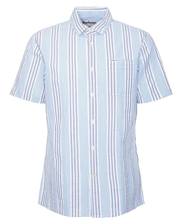 Barbour Stonebay Regular Short-sleeved Striped Shirt Blå | BABO87787