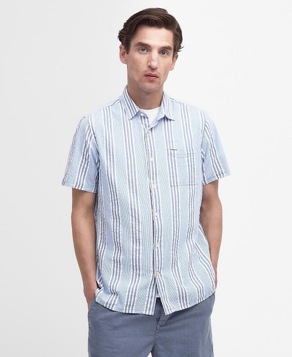 Barbour Stonebay Regular Short-sleeved Striped Shirt Blå | BABO87787