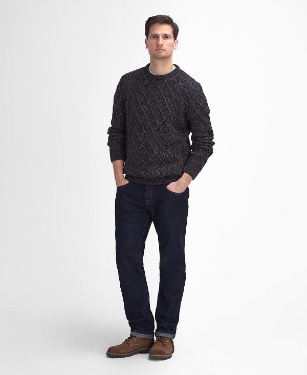 Barbour Stowford Cable-knit Crew Neck Jumper Mørkeblå | BABO88688