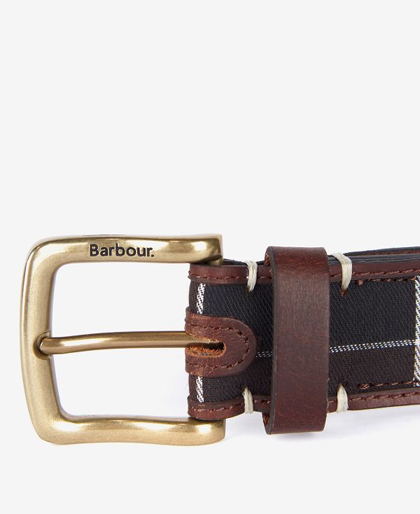 Barbour Tartan/Leather Belt Brune | BABO88953