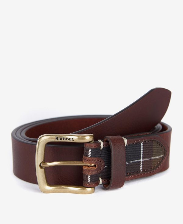 Barbour Tartan/Leather Belt Brune | BABO88953