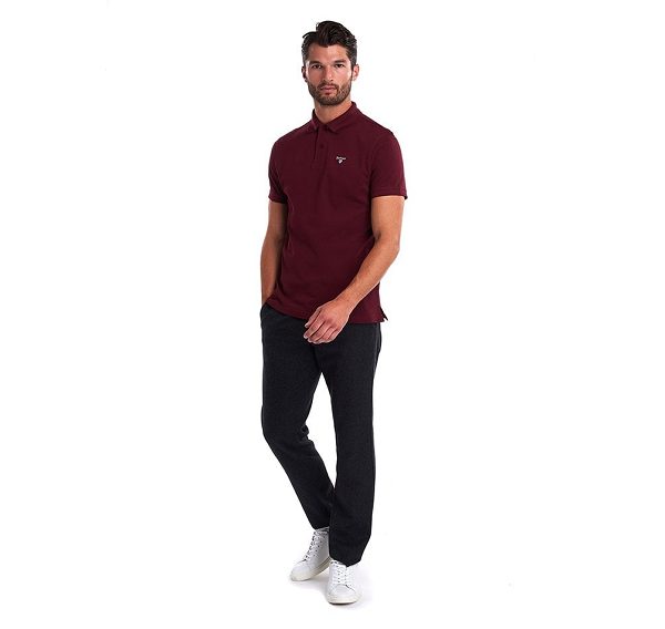 Barbour Tartan Pique Polo Shirt Bordeaux | BABO88139