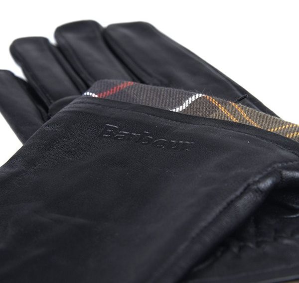 Barbour Tartan Trimmed Leather Gloves Sort | BABO90059