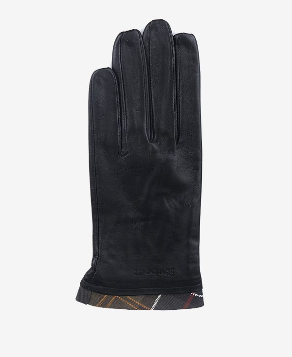 Barbour Tartan Trimmed Leather Gloves Sort | BABO90059