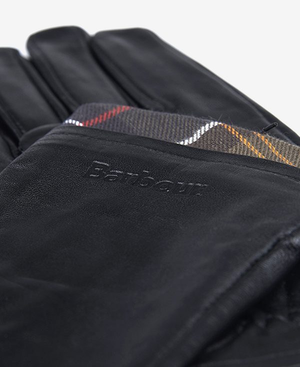 Barbour Tartan Trimmed Leather Gloves Sort | BABO90059