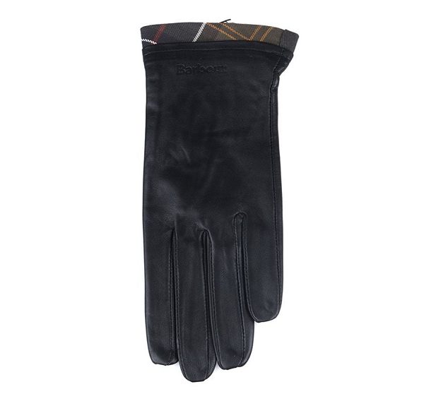 Barbour Tartan Trimmed Leather Gloves Sort | BABO90059