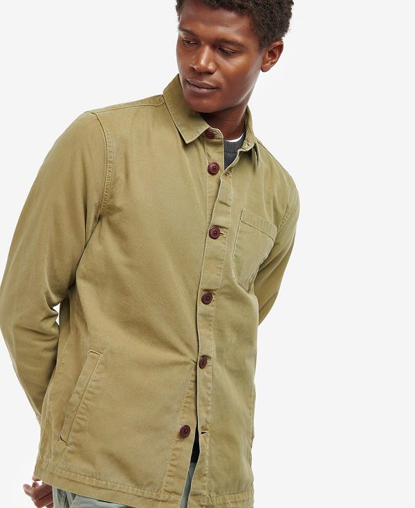 Barbour Washed Cotton Overshirt Olivengrøn | BABO87592