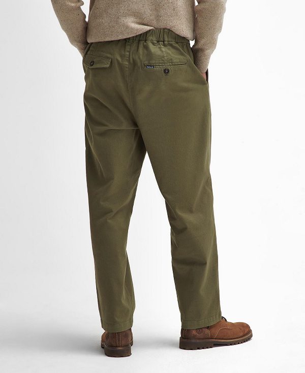 Barbour Washed Stretch Relaxed Trousers Grøn | BABO88837