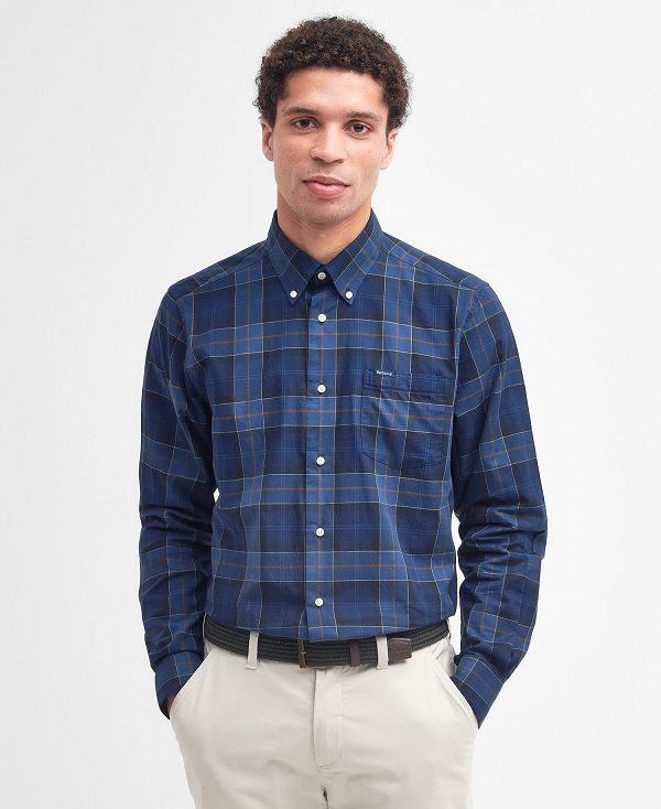 Barbour Wetheram Tailored Fit Shirt Mørkeblå | BABO87844