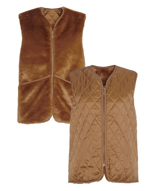 Barbour Women'S Reversible Faux-fur Gilet Guld | BABO89468