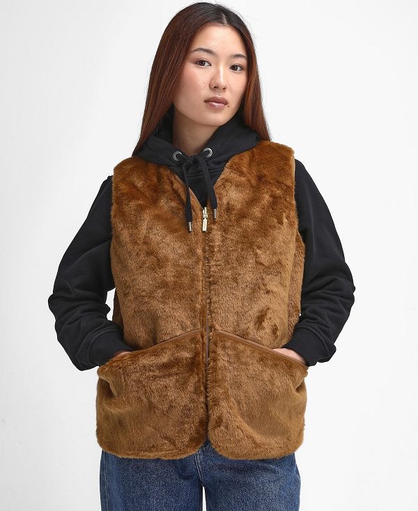 Barbour Women'S Reversible Faux-fur Gilet Guld | BABO89468