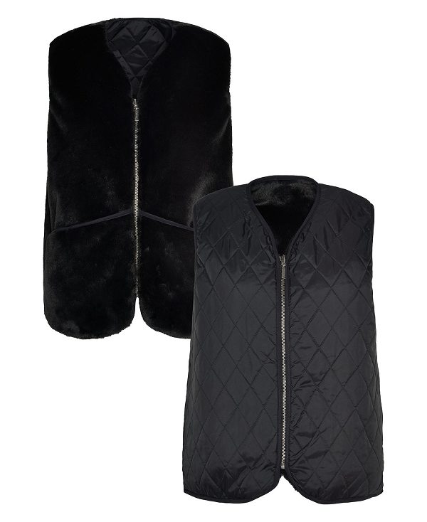 Barbour Women'S Reversible Faux-fur Gilet Sort | BABO89469